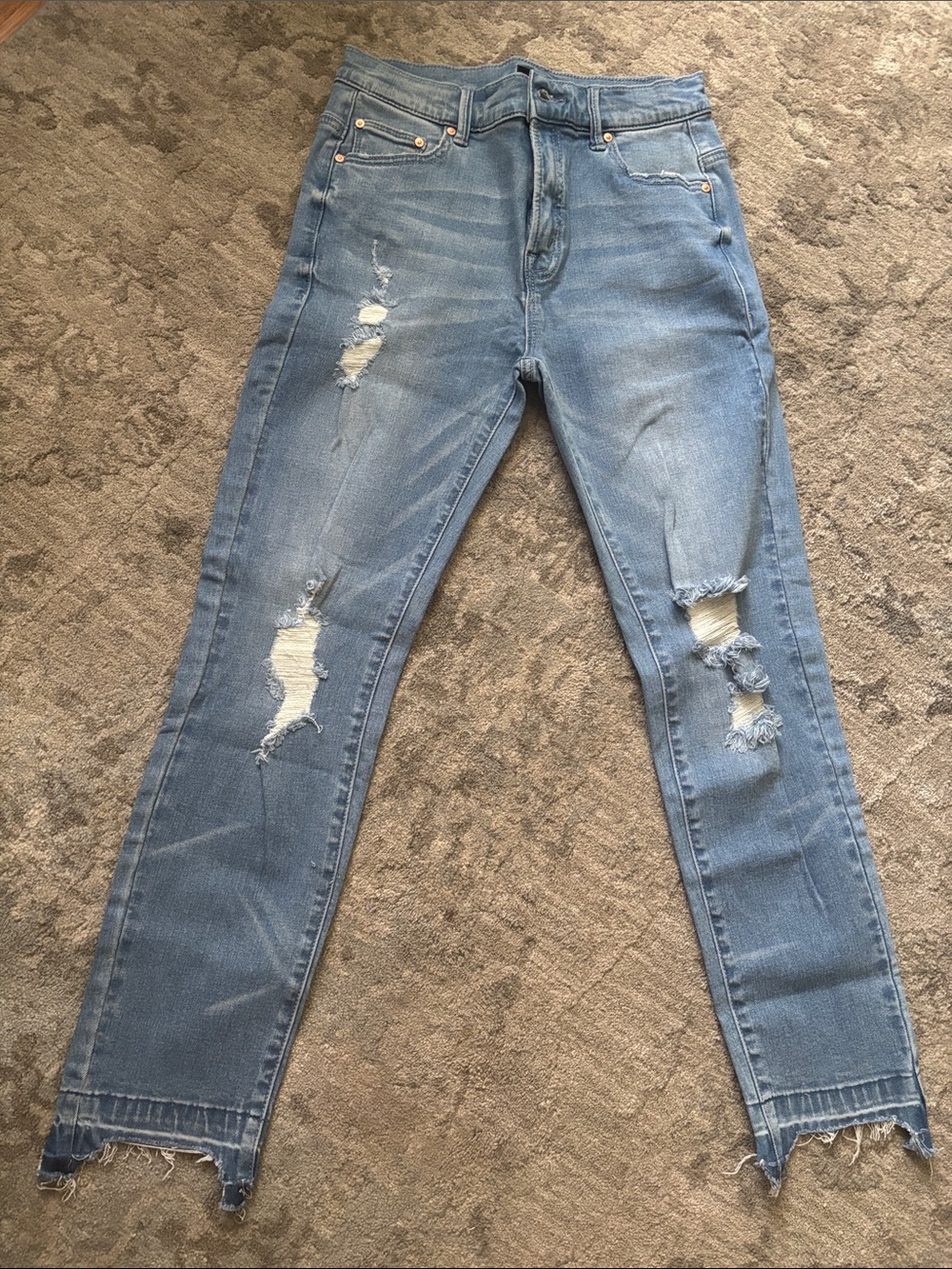 MOTHER Women Jeans Skinny Light Blue Distressed Ripped